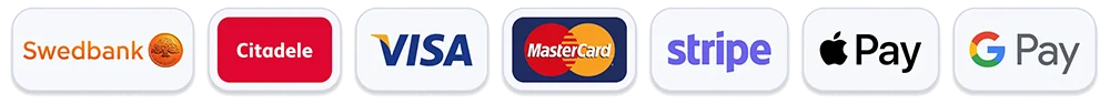 Dzintara rotas - Rotaslietu pasūtījumu apmaksa ar Swedbank, Citadele, VISA, MasterCard, PayPal, Gpay, ApplePay izmantojot Stripe