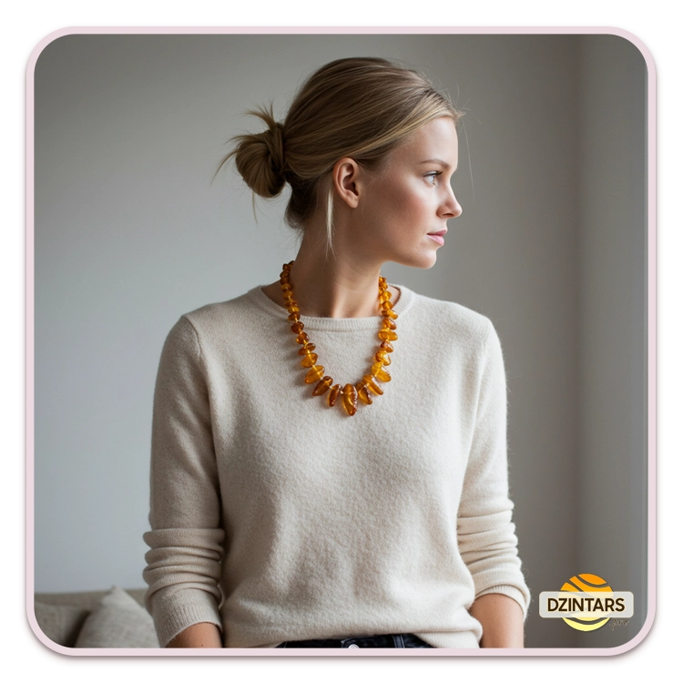 Damska bärnstenshalsband och collier