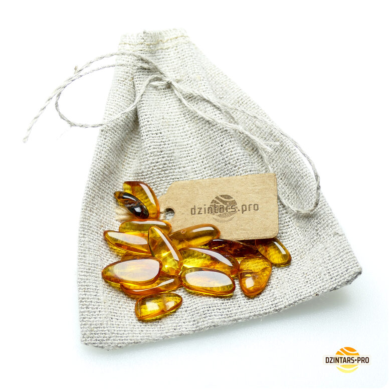 Baltic Amber Stones/Nuggets in a Natural Linen Bag — Ready-Made Gift Set