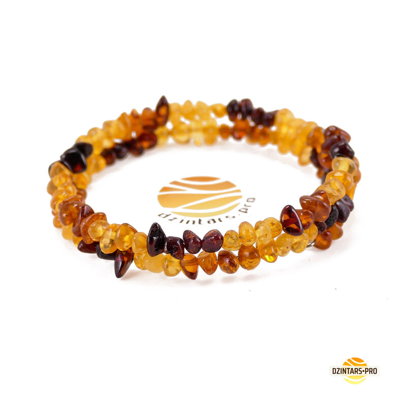 Onesize • Multi-strand multi-colored polished amber women's bracelet on memory wire