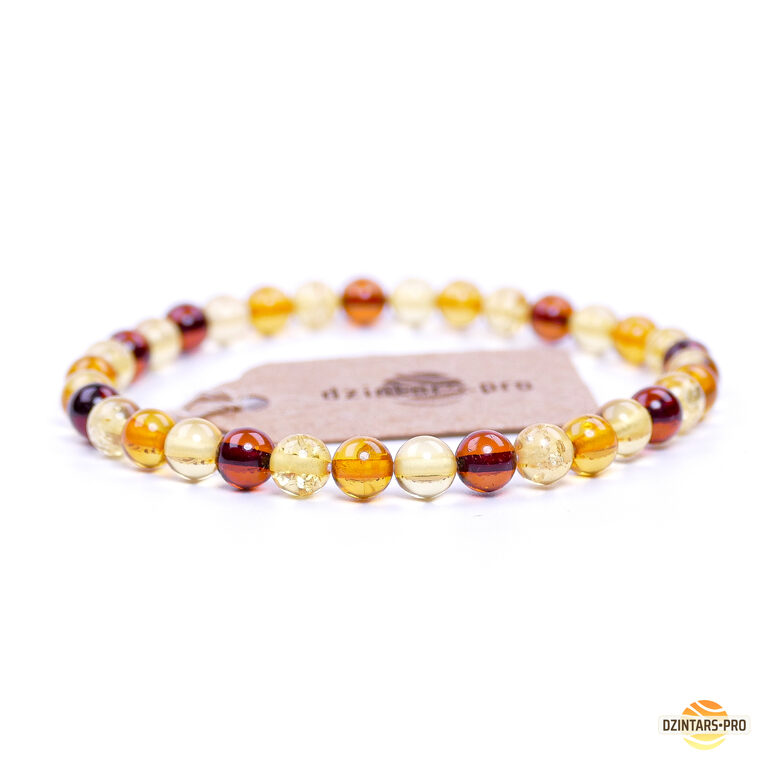 17.2-17.5cm • ø5.5mm • Premium Baltijas dzintara rokassprādze - 4 krāsu dzintara bumbiņas - AAA kvalitāte 