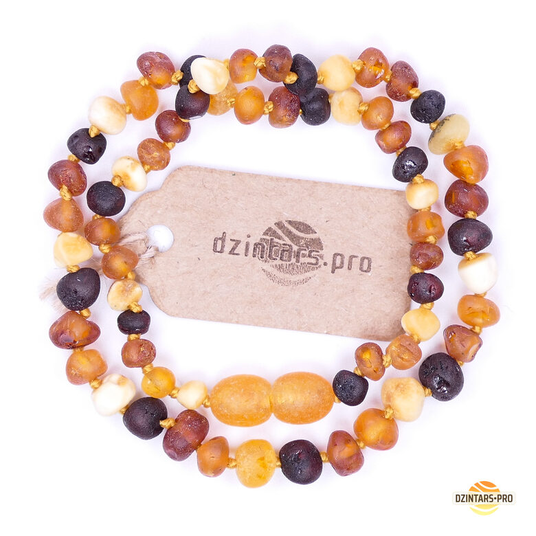 31-35cm • Īstā daudzkrāsu dzintara krellītes bērniem - Dabīgs, nepulēts, neapstrādāts dzintars - Baroka pērlītes