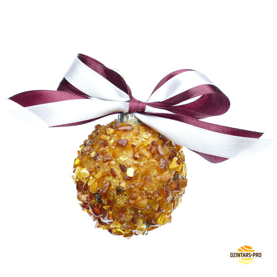 🇱🇻 Baltijas dzintara eglītes rotājums "Latvija" - Latvijas karoga lente - Dāvana no Latvijas - Ø 6cm dzintara bumba🎁