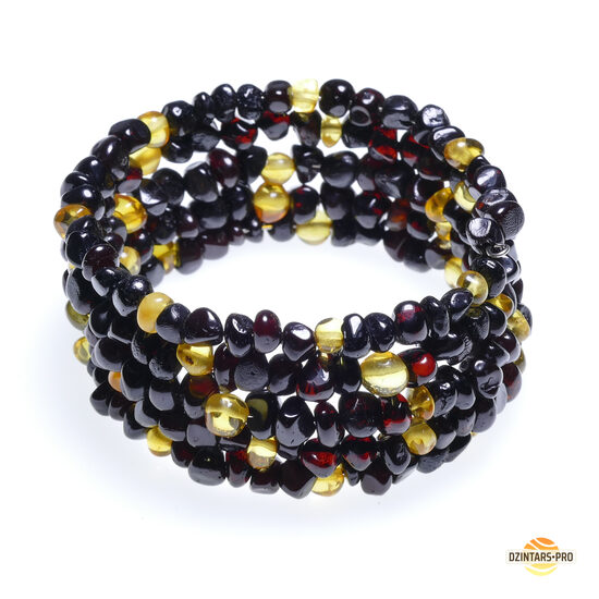 Bezizmēra • Daudzrindu dzintara aproce ir izgatavota uz atmiņas stieples ķiršu un citrona krāsās