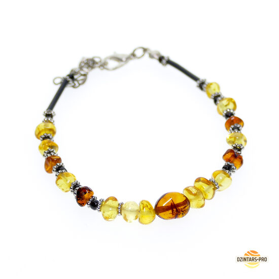 17-19.5cm • Daudzkāsu dzintara pērļu rokassprādze ar ķedīti • Regulējams izmērs