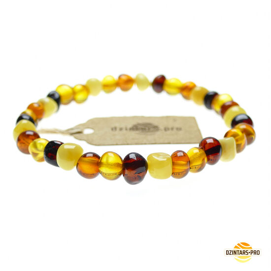 17-18cm • Daudzkrāsu Baltijas dzintara elastīgā rokassprādze - Daudzkrāsu minimālisms (4 toņi) - Boho
