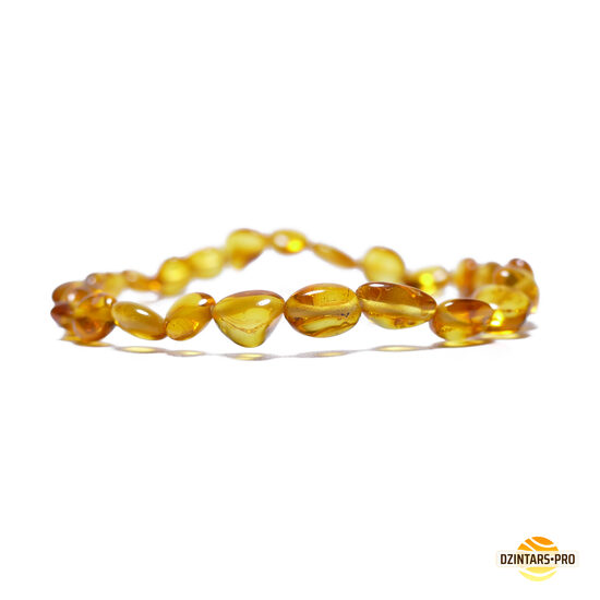 17.5cm • Elastīga staipīga dzintara aproce sievietei - Citronkrāsas pērlītes