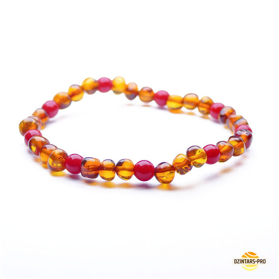 16.5 | 17 | 17.5cm • Minimalist cognac-colored Baltic amber bracelet - baroque beads