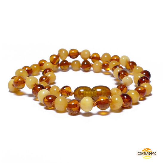 31-33cm • Premium 2 krāsu bērnu dzintara krellītes (baroka formas olu dzeltenuma un medus krāsas pērlītes) - unisekss