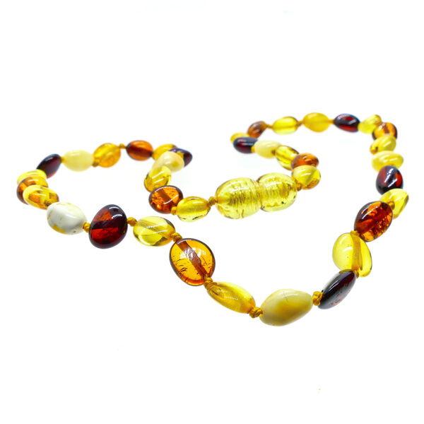 32-33cm • Multicoloured polished amber necklace for babies - Premium Bean beads