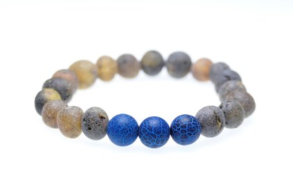 Браслет из синего Агата и серого неполированного янтаря