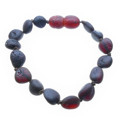 Pupiņu formas ķiršu krāsas nepulētā dzintara aproce bērniem 