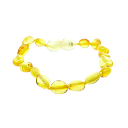 Pupiņu formas citrona krāsas pulētā dzintara aproce bērniem