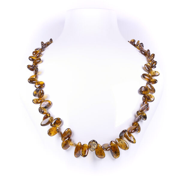 47см • Женское колье / Янтарная капля / Медово-зеленые бусины