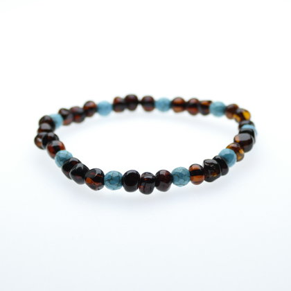 Baroka formas ķiršu krāsas pulēts dzintars un tirkīza pērlītes