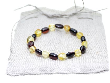 Pupiņu formas ķiršu un citrona krāsas pulētā dzintara aproce bērniem