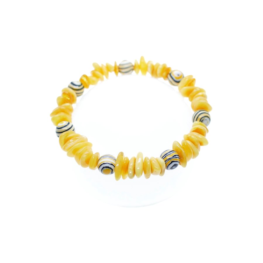 Čipsu formas karaliskā dzintara un dzelteni melnbalta malahīta rokassprādze - Saule