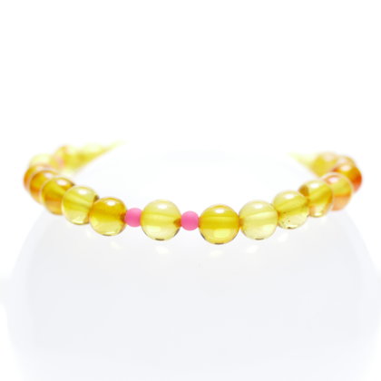 Citrona krāsas pulētā dzintara un rozā akrila pērlīšu aproce