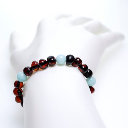 Sieviešu aproce no Baroka formas ķiršu krāsas dzintara un gaiši zila nefrīta