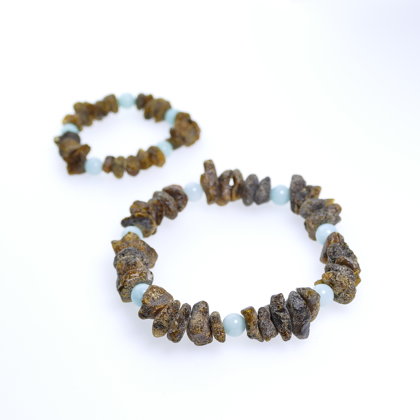 Комплект из двух браслетов из янтаря и светло-голубого нефрита