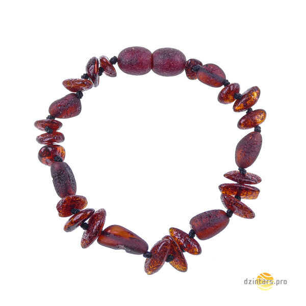 Čipsu un pupiņu formas ķiršu krāsas pulētā un nepulētā dzintara aproce bērniem