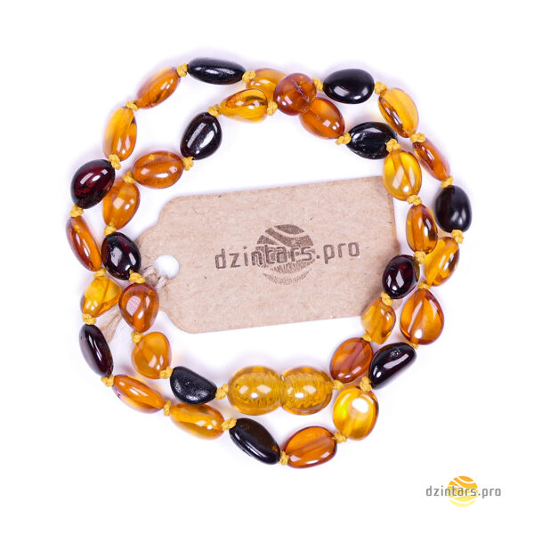 33cm • Bean shape multicoloured polished amber necklace for children