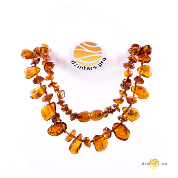 45см • Женские бусы из коньячного полированного янтаря в форме барокко и чипсов