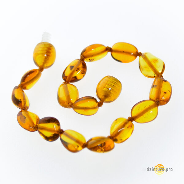 Pupiņu formas medus krāsas pulētā dzintara aproce bērniem 