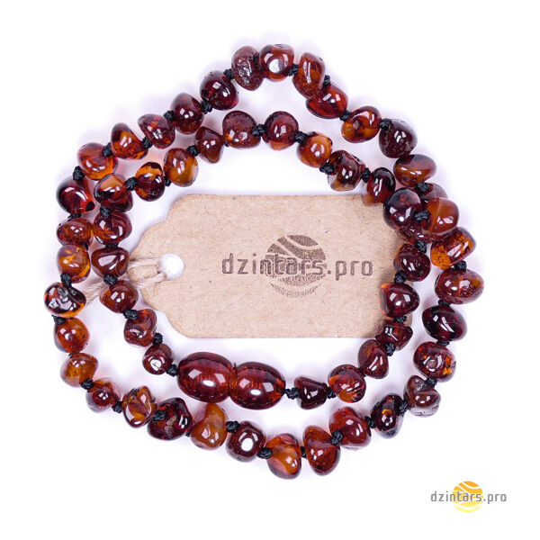 32-34cm • Baltic amber children's beads in dark cognac color - Baroque pearls