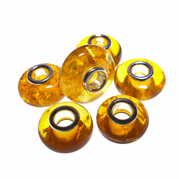 Шарм-бусина медового цвета из натурального янтаря и 925 серебра для браслетов Пандора