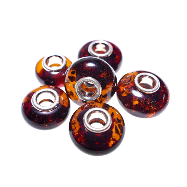 Dark cognac amber charm bead for bracelets - Fits Pandora and Troll beads