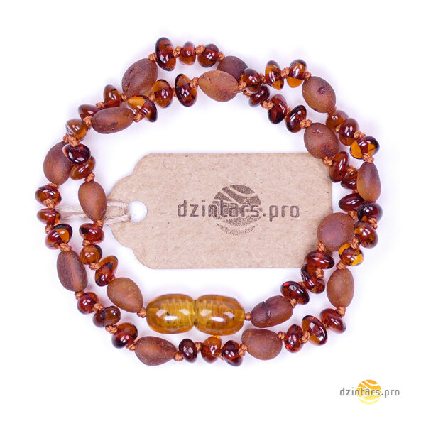 32-34cm • Детские бусы из янтаря коньячно-оранжевого цвета в форме оливки и кусочков