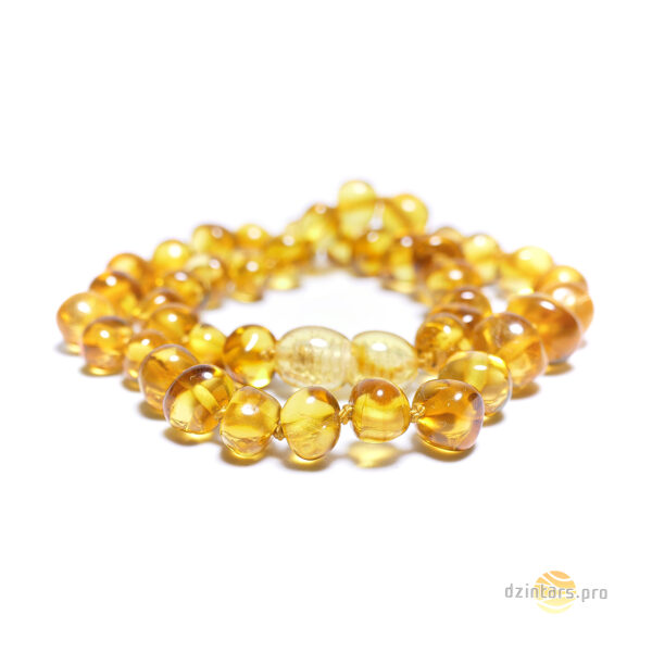 Baroka formas citrona krāsas pulētā dzintara krelles bērniem. Lielā diametra dzintars