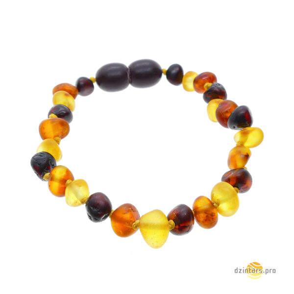 Baroka formas daudzkrāsaina daļēji pulētā dzintara aproce bērniem 