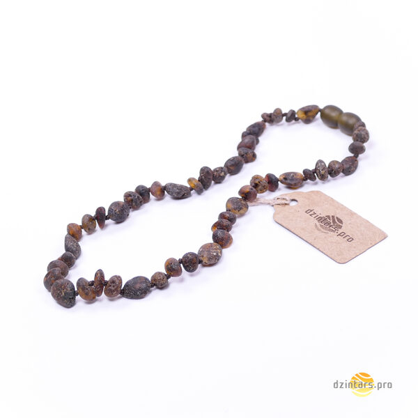32cm • Уникальные серые детские бусы из тёмного необработанного янтаря