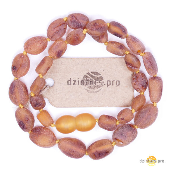 32-33cm • Детские бусы из тёмно-медового цвета неполированного янтаря формы оливок