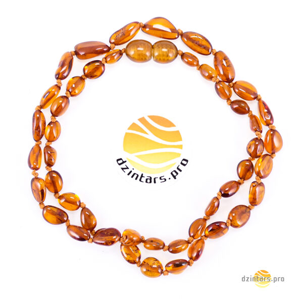 48, 49cm • Cognac-colored Baltic amber beads for women - bean-shaped pearl