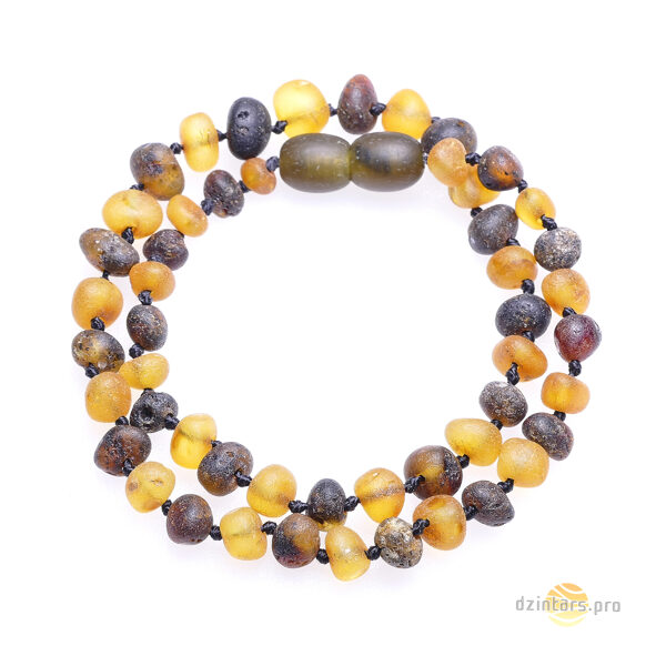 33cm • Детские бусы из медового и вишнёвого неполированного янтаря формы барокко