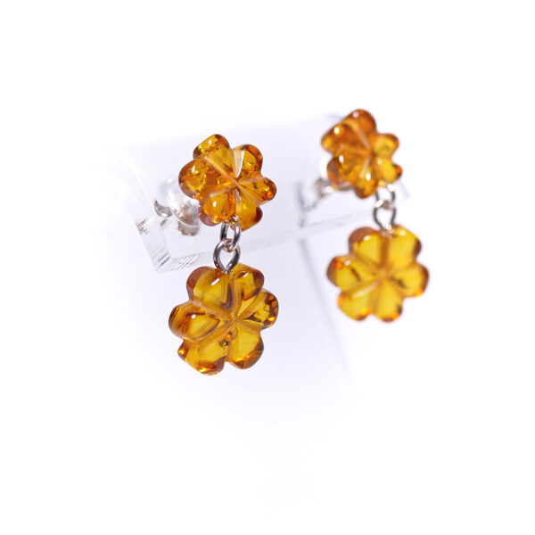 Ziedu auskari ar ziediem - 925 sudraba nagliņas, ziedu formas dzintara pērles