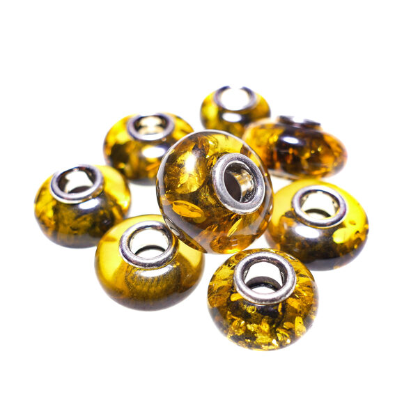 Green Baltic amber charm bead / amulet for modular bracelet