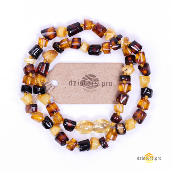 33cm • Multicoloured beads for children - Cylinder shaped amber beads