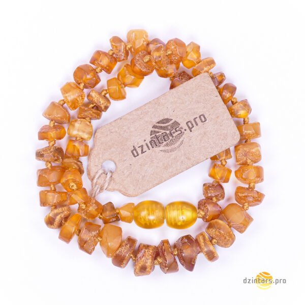 32cm • Бусы из натурального янтаря для детей - Бусины в форме дисков (цилиндров) медового цвета