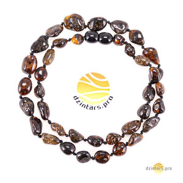 45,5 см • Ожерелье из темно-серого янтаря - бусины свободной формы