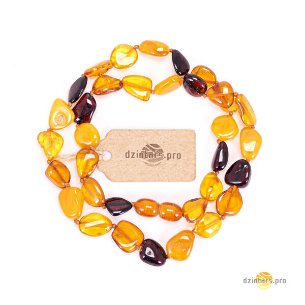 56см • Многоцветное янтарное колье-ожерелье из бусин произвольной формы