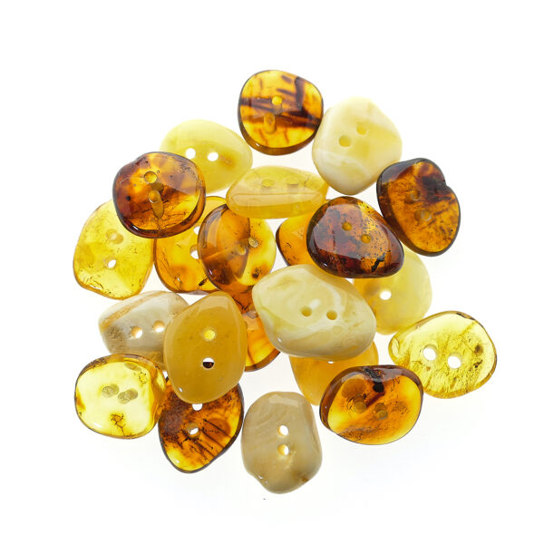 Baltic amber button beads with 2 holes - 5 colors