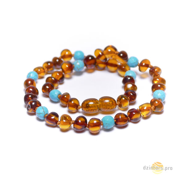 31-32cm • Amber and turquoise children's beads (in cognac and light blue colors)