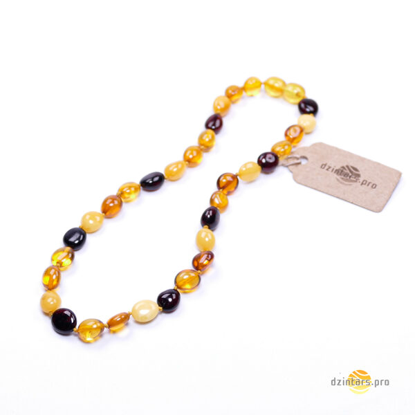 33cm • Large olive bead Premium baby teething necklace - Vivid multicoloured amber beads