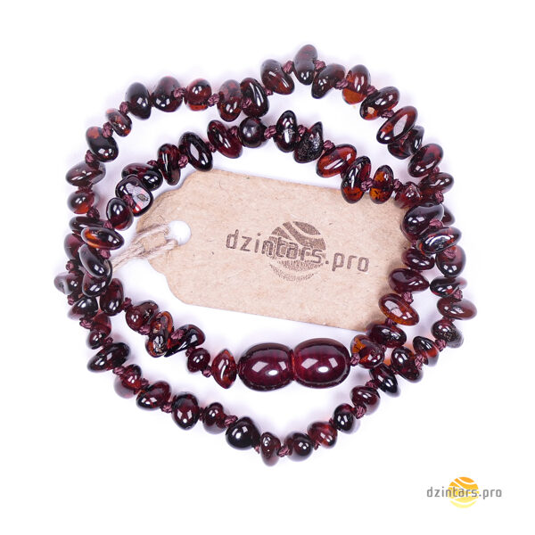 33cm • Amber chips/pieces cherry colored polished amber beaded necklace for baby/children "Cherry"