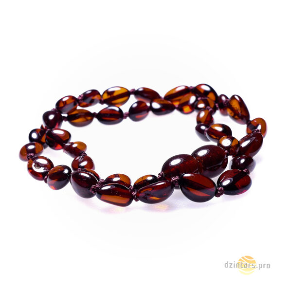 32-33cm • Bean-shaped cherry polished amber necklace for children
