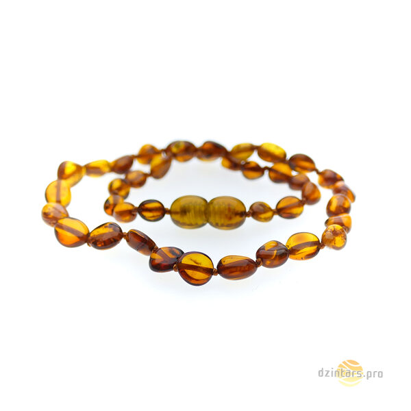 32-34cm • Amber necklaces for children - Bean shaped beads in cognac color